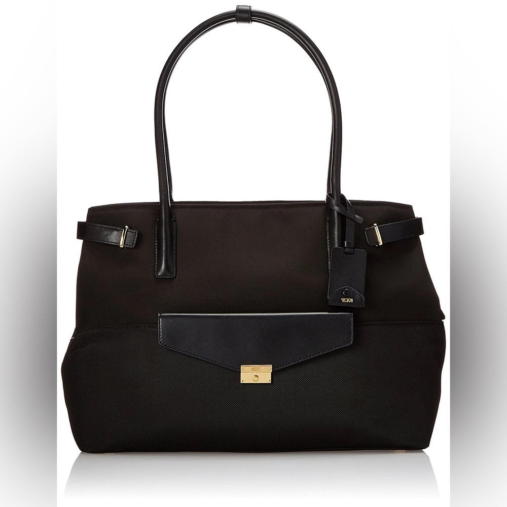 Tumi Black Women's Work Tote with Gold Buckle and Finishes